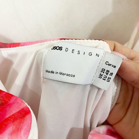 ASOS DESIGN Curve V-Wire Bardot Ruched Mesh Midi Dress Rose Floral - Size 16 - Picture 4 of 7